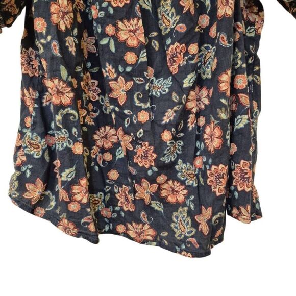 Gap Women's Navy Cotton/Rayon Floral Peasant Boho Top - Picture 9 of 11
